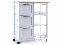 12x keukentrolley op wieltjes - serveerwagen - wit/grenenhout - met lades - rolwagen keuken - afbeelding 1 van  4