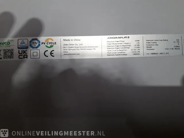 12x zonnepanelen inclusief omvormer en toebehoren jinko solar, jkm430n-54hl4r-b, zwart, bouwjaar 2023 - afbeelding 5 van  5