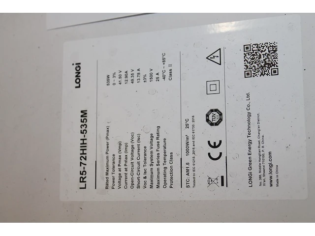 13 zonnepanelen longi lr5-72hih-535m. afmeting 113x226 cm. - afbeelding 2 van  3
