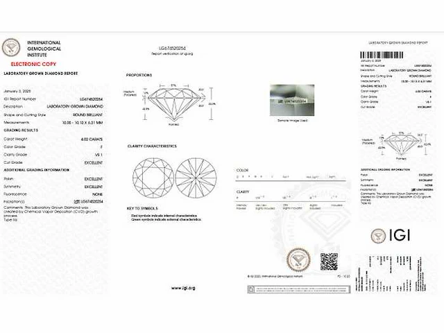 14 karaat geel gouden ring met 4,02 crt. diamant f vs1 igi gecertificeerd - afbeelding 2 van  9