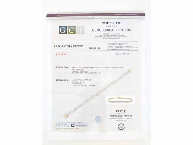 14 karaat geelgouden armband met 5,30 crt. diamant - afbeelding 2 van  6