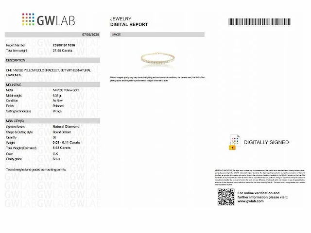 14 karaat geelgouden armband met 5,63 crt. natuurlijke diamant - afbeelding 2 van  6