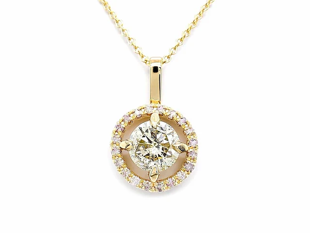 14 karaat geelgouden ketting met 1,18 crt. natuurlijke diamant - afbeelding 1 van  7