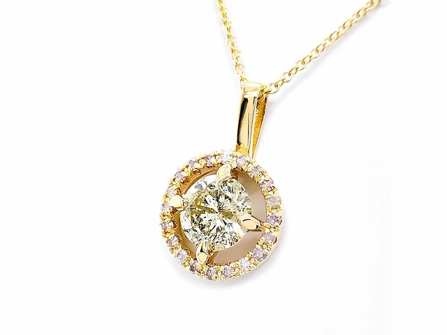 14 karaat geelgouden ketting met 1,18 crt. natuurlijke diamant - afbeelding 6 van  7