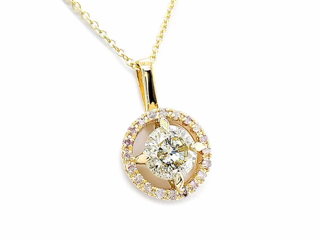14 karaat geelgouden ketting met 1,18 crt. natuurlijke diamant - afbeelding 7 van  7