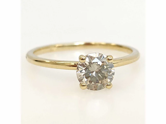 14 karaat geelgouden ring met 0,89 crt. natuurlijke diamant. - afbeelding 4 van  7