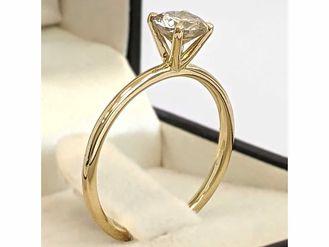 14 karaat geelgouden ring met 0,89 crt. natuurlijke diamant. - afbeelding 5 van  7