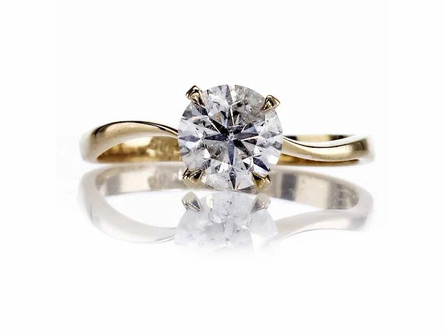 14 karaat geelgouden ring met 1,06 natuurlijke diamant - afbeelding 1 van  8