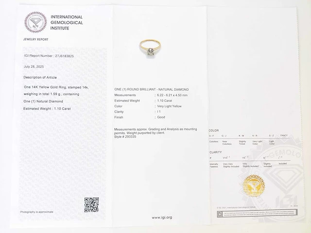14 karaat geelgouden ring met 1,10 natuurlijke diamant - afbeelding 2 van  8