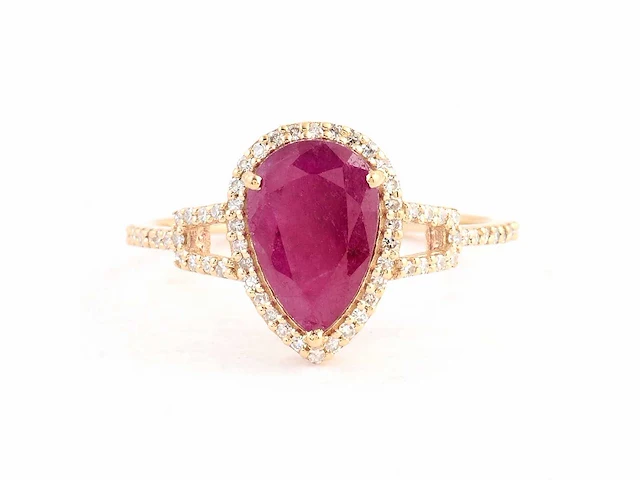 14 karaat geelgouden ring met 2,07 crt. robijn diamant. - afbeelding 3 van  6