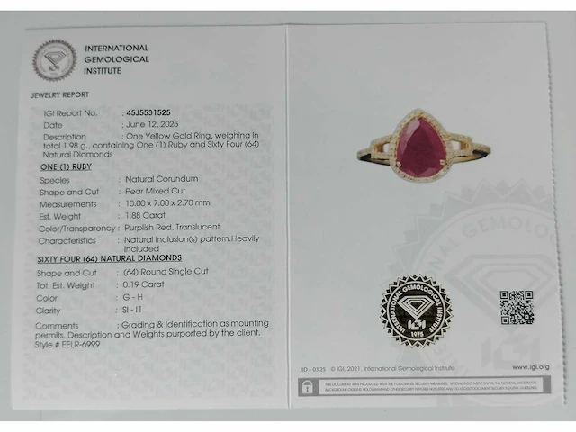 14 karaat geelgouden ring met 2,07 crt. robijn diamant. - afbeelding 6 van  6