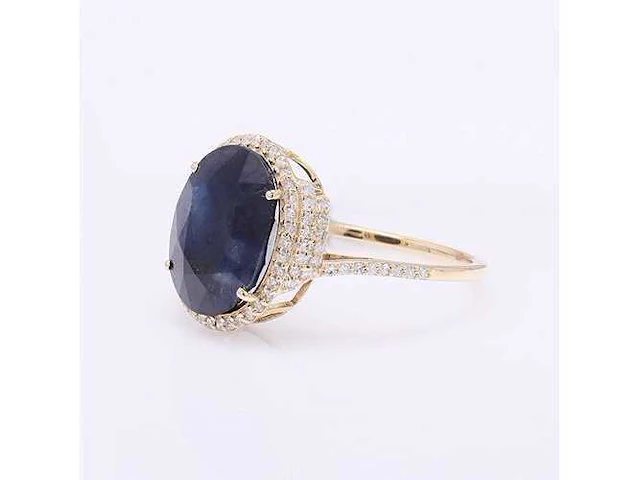 14 karaat geelgouden ring met 5,48 crt. saffier diamant. - afbeelding 1 van  5