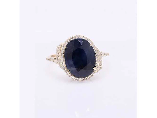 14 karaat geelgouden ring met 5,48 crt. saffier diamant. - afbeelding 3 van  5