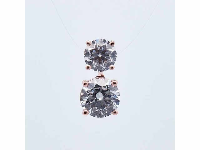 14 karaat roségouden kettinghanger met 2,61 crt. diamant - afbeelding 1 van  7