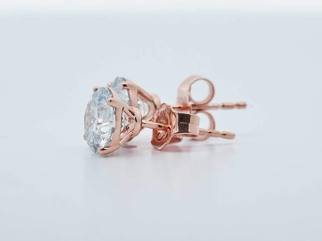 14 karaat roségouden oorstekers met 2,20 crt. diamant - afbeelding 5 van  7