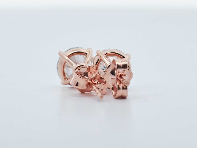 14 karaat roségouden oorstekers met 2,20 crt. diamant - afbeelding 3 van  7