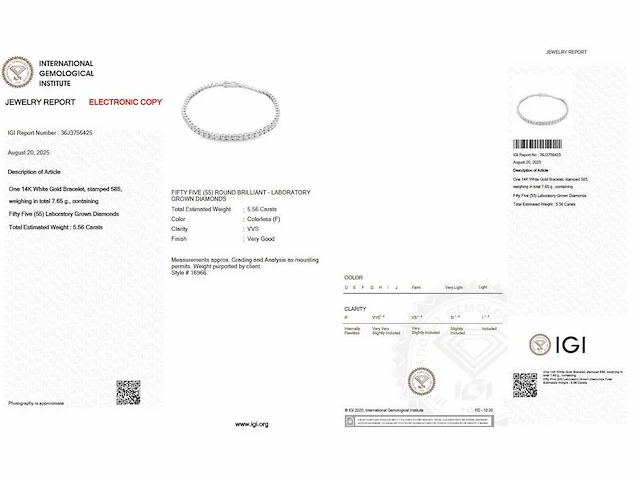 14 karaat witgouden armband met 5,56 crt. diamant - afbeelding 2 van  8
