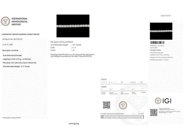 14 karaat witgouden armband met 5,71 crt. diamant - afbeelding 2 van  6