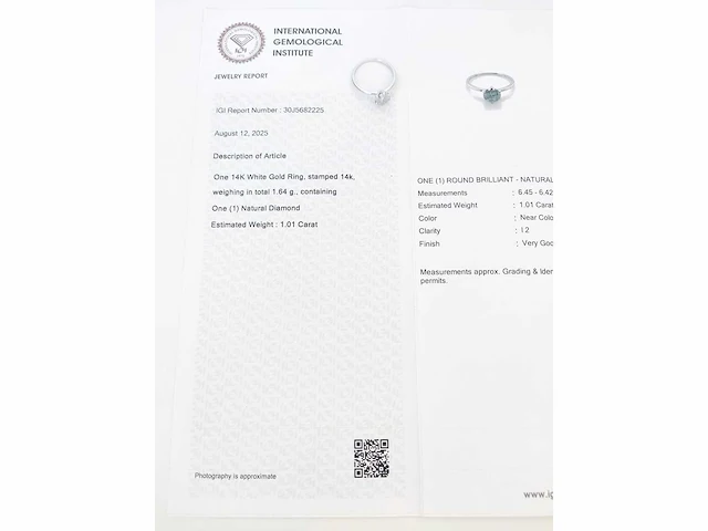 14 karaat witgouden met 1,01 crt. diamant - afbeelding 2 van  8