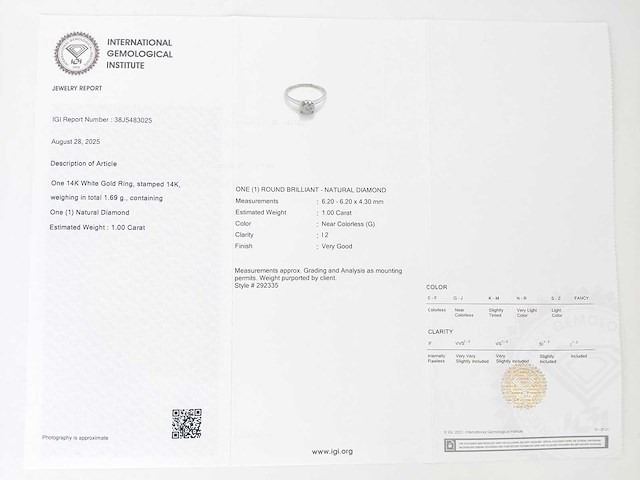 14 karaat witgouden ring met 1,00 crt. natuurlijke diamant - afbeelding 2 van  8