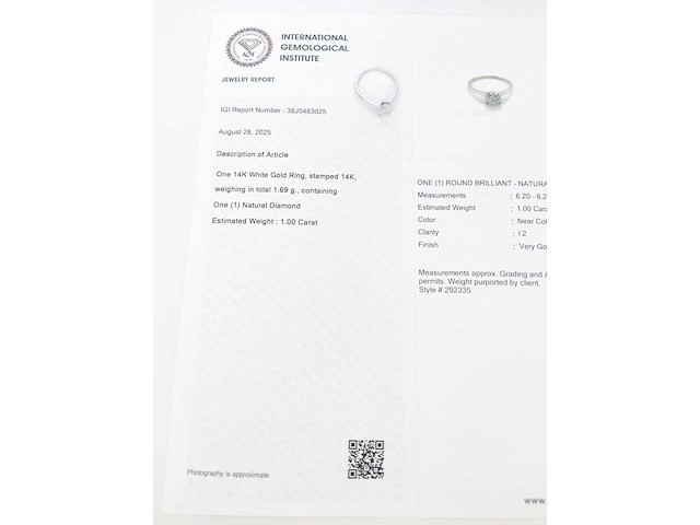 14 karaat witgouden ring met 1,00 crt. natuurlijke diamant - afbeelding 3 van  8