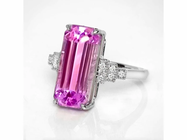 14 karaat witgouden ring met 10,25 crt. kunziet natuurlijke diamant - afbeelding 1 van  8