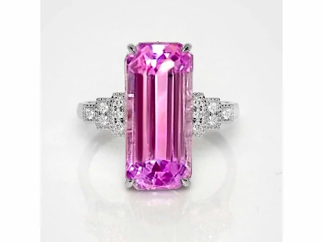 14 karaat witgouden ring met 10,25 crt. kunziet natuurlijke diamant - afbeelding 3 van  8