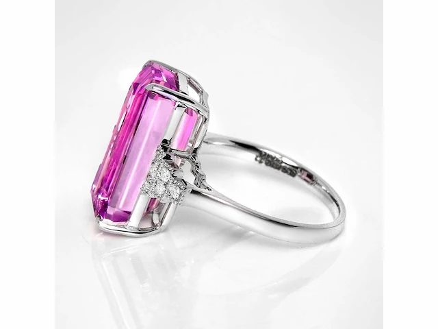 14 karaat witgouden ring met 10,25 crt. kunziet natuurlijke diamant - afbeelding 5 van  8