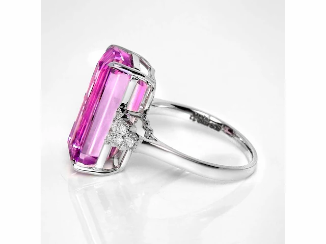 14 karaat witgouden ring met 10,25 crt. kunziet natuurlijke diamant - afbeelding 7 van  7