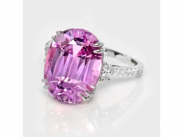 14 karaat witgouden ring met 10,57 crt. purplish pink diamant - afbeelding 3 van  8