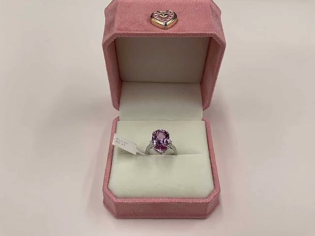 14 karaat witgouden ring met 10,57 crt. purplish pink diamant - afbeelding 2 van  13