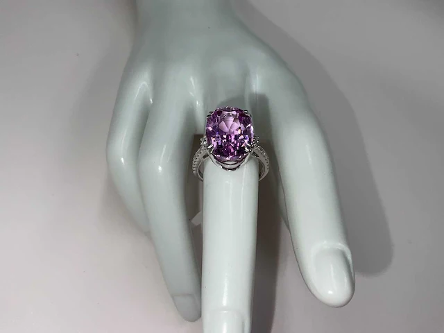 14 karaat witgouden ring met 10,57 crt. purplish pink diamant - afbeelding 5 van  13