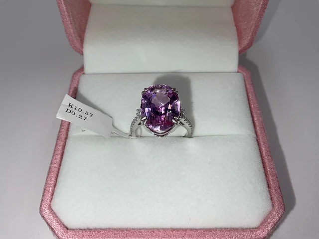 14 karaat witgouden ring met 10,57 crt. purplish pink diamant - afbeelding 6 van  13