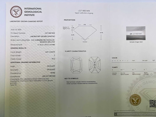 14 karaat witgouden ring met 4,14 crt. diamant - afbeelding 4 van  10