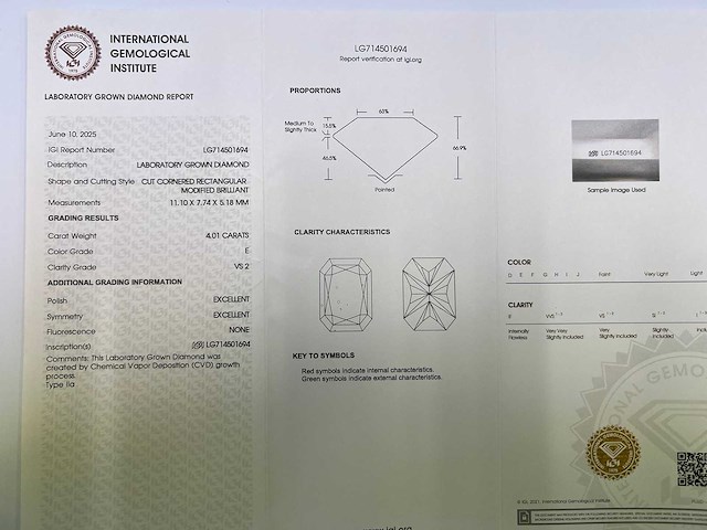 14 karaat witgouden ring met 4,14 crt. diamant - afbeelding 4 van  10