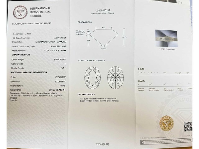 14 karaat witgouden ring met 5,04 crt. diamant - afbeelding 5 van  9