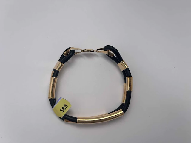 14 karaats geelgouden armband met rubber - afbeelding 1 van  2