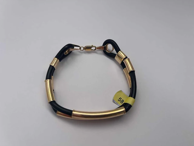 14 karaats geelgouden armband met rubber - afbeelding 2 van  2