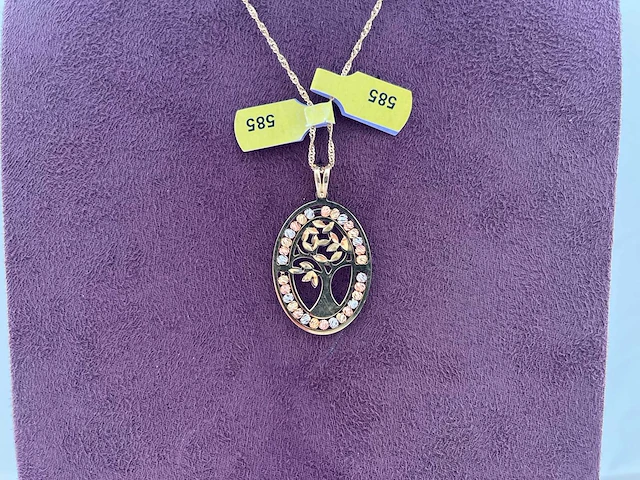 14 karaats geelgouden collier met hanger - afbeelding 2 van  3