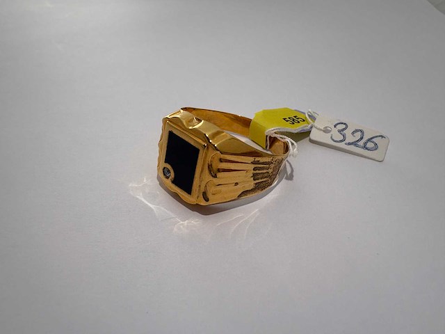 14 karaats geelgouden zegelring met onyx - afbeelding 1 van  3