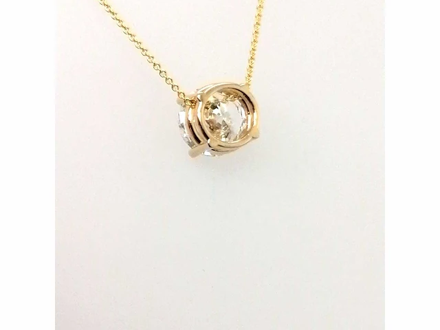 14 krt. geel gouden ketting met hanger met diamant 3,00 crt. - afbeelding 4 van  7
