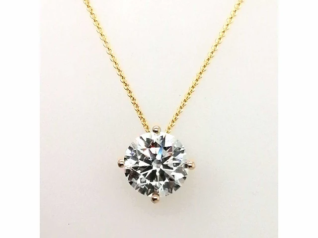 14 krt. geel gouden ketting met hanger met diamant 3,00 crt. - afbeelding 6 van  7