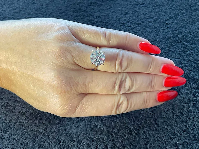 14 krt. geel gouden ring met 5,01 crt. diamant f-vs2 met certificaat - afbeelding 4 van  10
