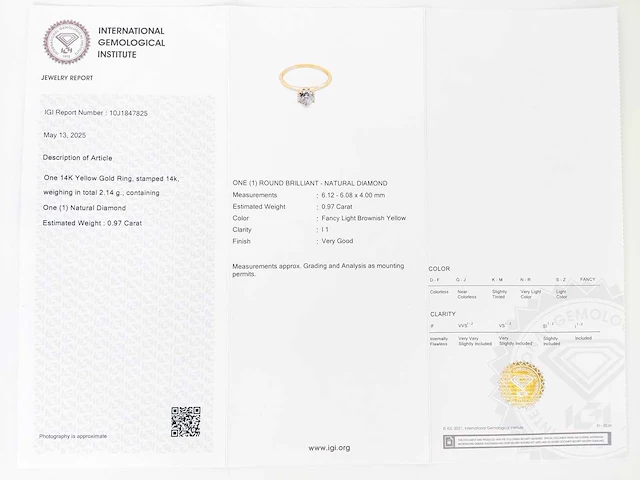 14 krt. geel gouden ring met diamant 0,97 crt. naturel - afbeelding 5 van  11