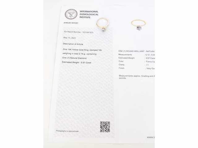 14 krt. geel gouden ring met diamant 0,97 crt. naturel - afbeelding 7 van  11