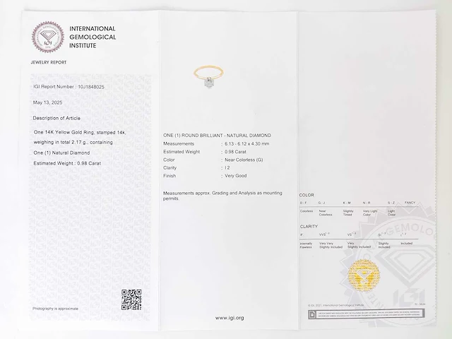14 krt. geel gouden ring met diamant 0,98 crt. naturel - afbeelding 5 van  11