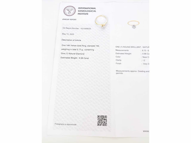 14 krt. geel gouden ring met diamant 0,98 crt. naturel - afbeelding 11 van  11