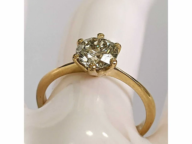 14 krt. geel gouden ring met diamant 1,01 crt. naturel - afbeelding 2 van  10