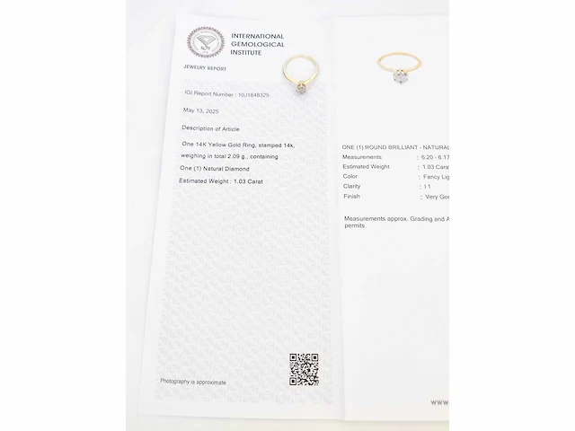 14 krt. geel gouden ring met diamant 1,03 crt. naturel - afbeelding 11 van  11