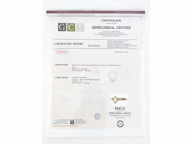 14 krt geel gouden ring met natuurlijke diamant 1,01 crt - afbeelding 2 van  6